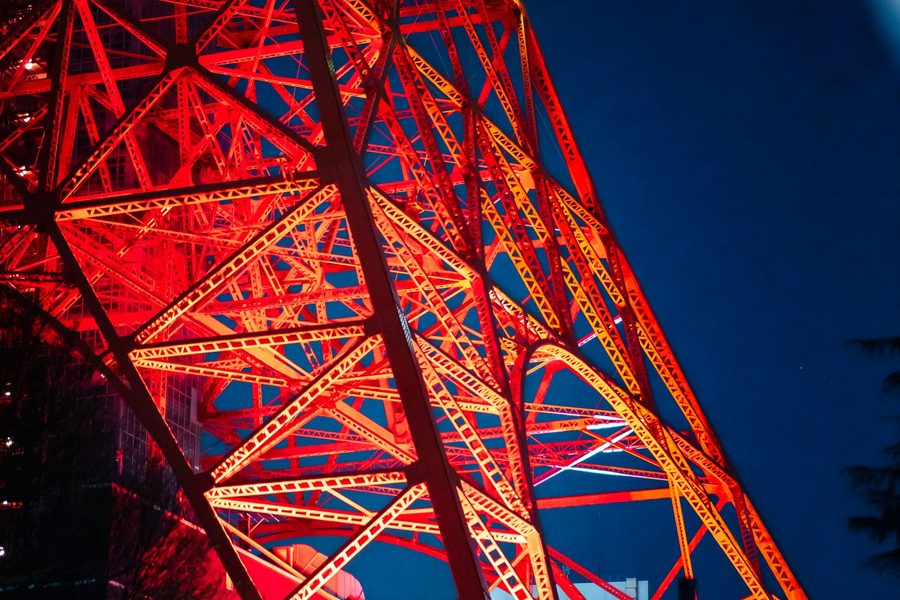 Illuminated red Tokyo Tower at night